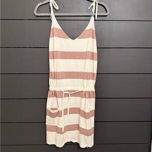 Wishlist V-Neck Dress - Cream and Brown Stripes